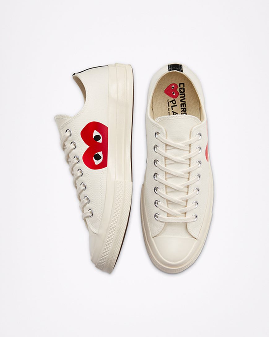 Women's Converse x Comme des Garçons PLAY Chuck 70 Low Top Shoes White / Red | AU 50318R